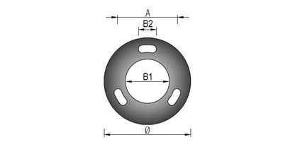 V2A Edelstahl Ronde mit 3x Langloch - 1x Bohrung - Längsschliff