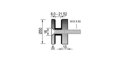 V2A Edelstahl Punkthalter Ø50 mm - durchgehende Senkkopfschraube M10 x 80