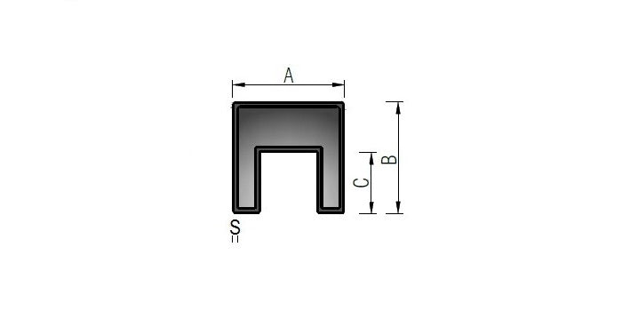 V2A Edelstahl Quadrat-Nutrohr zum aufklemmen mit Gummi - Länge: 3000 mm