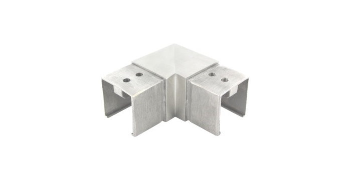 V2A Edelstahl Quadrat-Eck-Verbinder für Nutrohr - horizontal
