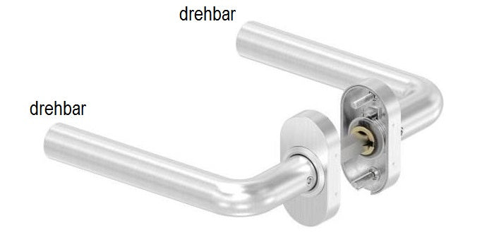 V2A Edelstahl Türdrücker Paar mit Clip-Abdeckrosette inklusive Drückerstift - drehbar