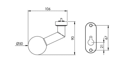 V2A Edelstahl Türknopf gekröpft LINKS mit Clip-Abdeckrosette - drehbar