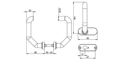 V2A Edelstahl Türdrücker Paar mit Clip-Abdeckrosette inklusive Drückerstift - drehbar