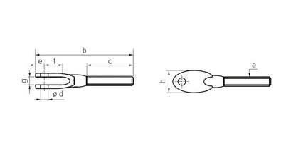 V4A Edelstahl Gabel mit Links-Außengewinde