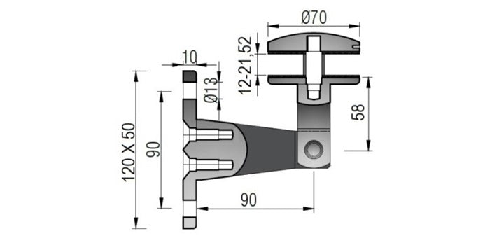 Vordachsystem - V4A Konsole 120 x 50 x 10 mm für die Befestigung an Wand und Glas
