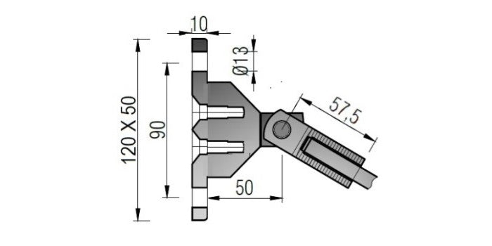 Vordachsystem - V4A Edelstahl Konsole 120 x 50 x 10 mm für die Befestigung an Wand und Zugstange