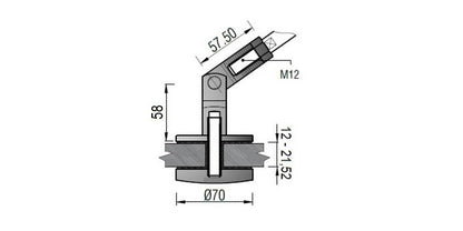Vordachsystem - V4A Edelstahl Glaspunkthalter 70mm für die Befestigung an Glas und Zugstange