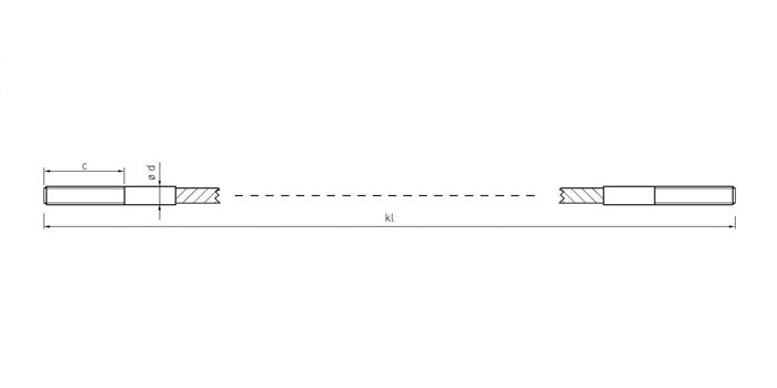 V4A Edelstahl Seil mit 1x Rechts / 1x Links-Außengewinde - verpresst