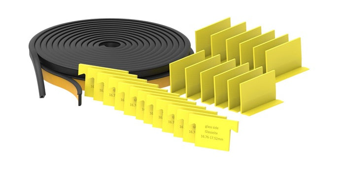Gummi Set für Aluminium Ganzglasgeländer Profile - Glasstärke 16.76 - 17.52 mm