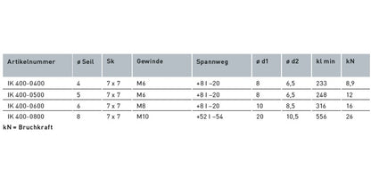 V4A Edelstahl Seil mit 2x Rechts-Innengewinde & Öse - verpresst