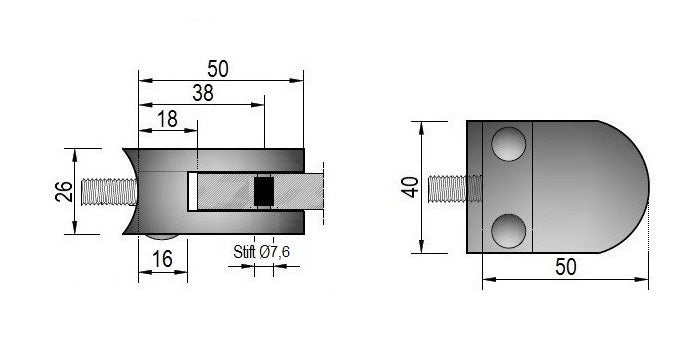 Modell 300 - V2A Edelstahl Glasklemme 50 x 40 x 26 mm - AbZ