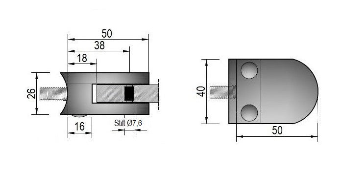 Modell 300 - V4A Edelstahl Glasklemme 50 x 40 x 26 mm - AbZ