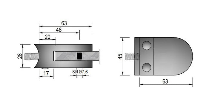 Modell 320 - Zink roh Glasklemme 63 x 45 x 28 mm - AbZ