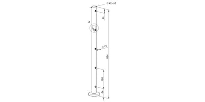 Bodenmontage - V2A Edelstahl Pfosten Ø42,4 x 2,0 mm - 5x Durchgangsbohrung Ø12 mm