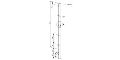 Seitliche Montage - V2A Edelstahl Pfosten Ø42,4 x 2,0 mm - 5x Durchgangsbohrung Ø12 mm