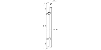 Bodenmontage - V2A Edelstahl Endpfosten LINKS Ø42,4 x 2,0 mm - 2x Glasklemme Modell 220