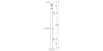 Bodenmontage - V2A Edelstahl Endpfosten RECHTS Ø42,4 x 2,0 mm - 2x Glasklemme Modell 220