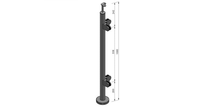 Bodenmontage - V2A Edelstahl Eckpfosten 90° Ø42,4 x 2,0 mm - 4x Glasklemme Modell 220