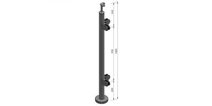 Bodenmontage - V2A Edelstahl Eckpfosten 90° Ø42,4 x 2,0 mm - 4x Glasklemme Modell 220
