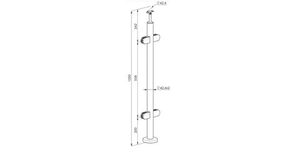 Bodenmontage - V2A Edelstahl Zwischenpfosten Ø42,4 x 2,0 mm - 4x Glasklemme Modell 220