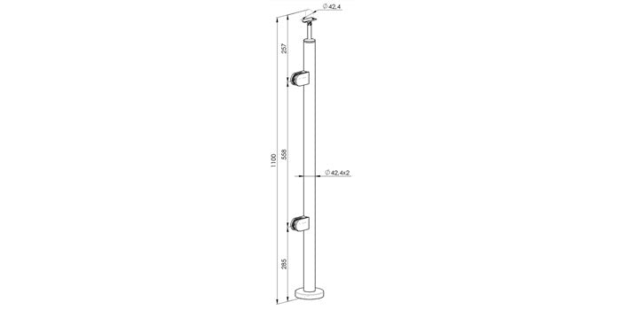 Bodenmontage Treppe - V2A Edelstahl Endpfosten LINKS Ø42,4 x 2,0 mm - 2x Glasklemme Modell 220