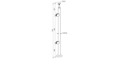 Bodenmontage Treppe - V2A Edelstahl Endpfosten LINKS Ø42,4 x 2,0 mm - 2x Glasklemme Modell 220