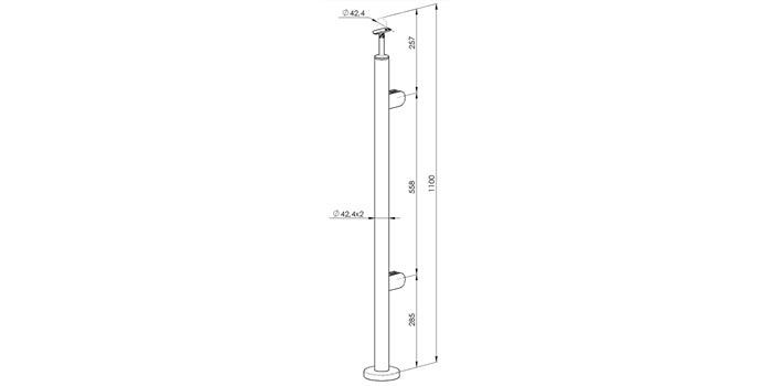 Bodenmontage Treppe - V2A Edelstahl Endpfosten RECHTS Ø42,4 x 2,0 mm - 2x Glasklemme Modell 220