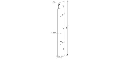 Bodenmontage Treppe - V2A Edelstahl Endpfosten RECHTS Ø42,4 x 2,0 mm - 2x Glasklemme Modell 220