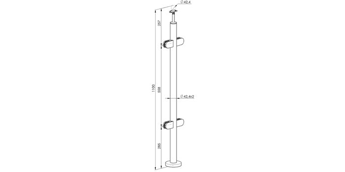 Bodenmontage Treppe - V2A Edelstahl Zwischenpfosten Ø42,4 x 2,0 mm - 4x Glasklemme Modell 220