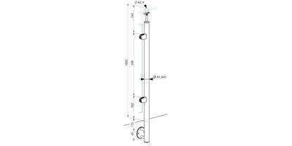 Seitliche Bodenmontage - V2A Edelstahl Endpfosten LINKS Ø42,4 x 2,0 mm - 2x Glasklemme Modell 220