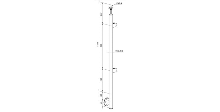 Seitliche Treppenmontage - V2A Edelstahl Endpfosten RECHTS Ø42,4 x 2,0 mm - 2x Glasklemme Modell 220