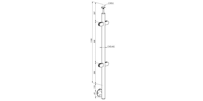 Seitliche Treppenmontage - V2A Edelstahl Zwischenpfosten Ø42,4 x 2,0 mm - 4x Glasklemme Modell 220