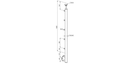 Seitliche Montage - V2A Edelstahl Pfosten Ø42,4 x 2,0 mm - 5x Querstabhalter mit Bohrung Ø12 mm