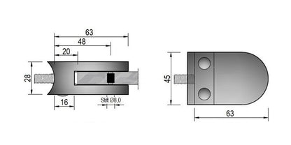 Modell 120 - Zink roh Glasklemme / Glashalter 63 x 45 x 28 mm