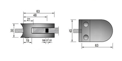 Modell 380 - V4A Edelstahl Glasklemme 63 x 45 x 30 mm - AbZ