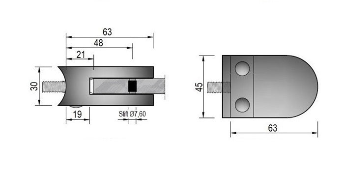 Modell 380 - V2A Edelstahl Glasklemme 63 x 45 x 30 mm - AbZ