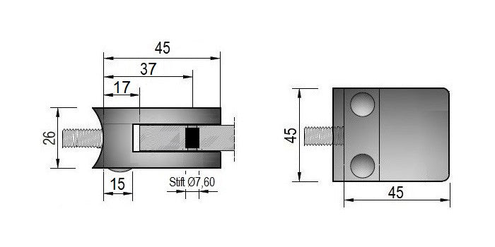 Modell 110 - Zink roh Glasklemme / Glashalter 45 x 45 x 26 mm