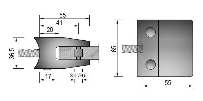 Modell 150 - Zink roh Glasklemme / Glashalter 65 x 55 x 36,5 mm