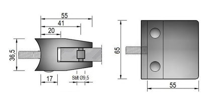 Modell 150 - Zink roh Glasklemme / Glashalter 65 x 55 x 36,5 mm
