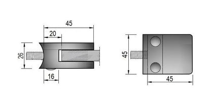 Modell 270 - V4A Edelstahl Glasklemme / Glashalter 45 x 45 x 26 mm mit AbP