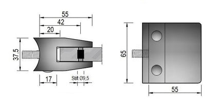 Modell 350 - Zink roh Glasklemme 55 x 65 x 37,5 mm - AbZ