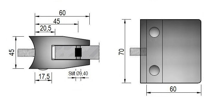 Modell 390 - Zink roh Glasklemme 60 x 70 x 45 mm - AbZ