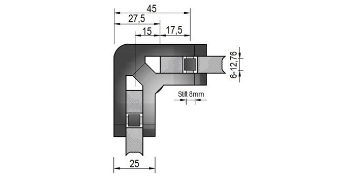 Modell 511 - V2A Edelstahl Glasklemme 53 x 45 x 25 mm - 90°