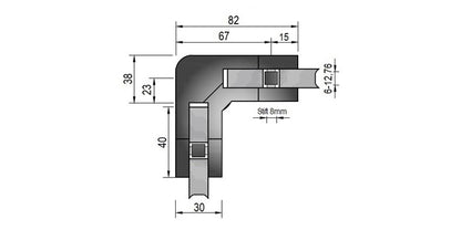 Modell 521 - V2A Edelstahl Glasklemme 82 x 45 x 30 mm - 90°