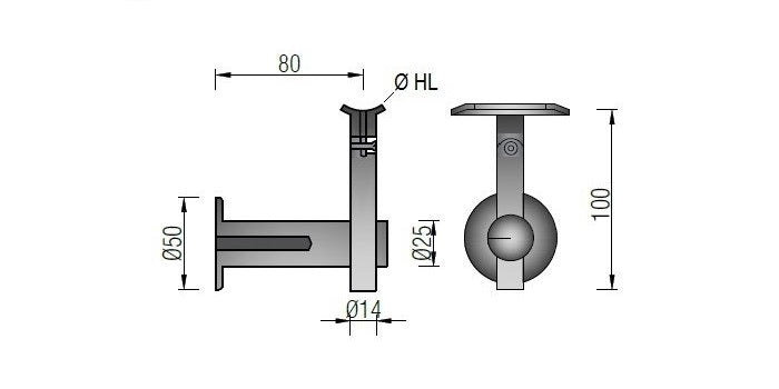 V2A Edelstahl Handlaufträger mit Gelenk höhenverstellbar