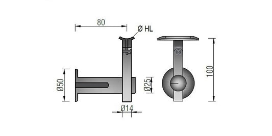 V2A Edelstahl Handlaufträger mit Gelenk höhenverstellbar